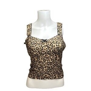 Sienna Sky Womens Leopard Print Smocked Back Bustier Camisole Top Brown Medium